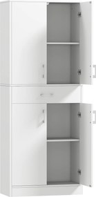 HOMCOM Armário de Cozinha com 4 Portas 1 Gaveta e Prateleiras Ajustáveis Anti-Tombo Armário de Cozinha Moderno 70,8x34x180 cm Branco | Aosom Portugal