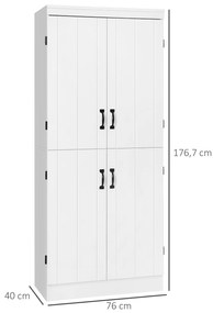 Armário de Cozinha Móvel Auxiliar de Cozinha com 4 Portas 6 Prateleiras de Armazenamento para Sala de Jantar Estilo Moderno 76x40x176,7cm Branco