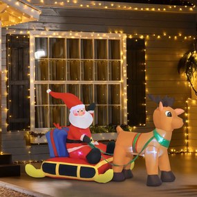 HOMCOM Decoração de Natal Inflável Pai Natal com Rena 8 Luzes LED Iluminação de Natal para Interior e Exterior 152x72x122cm