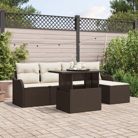 Conjunto de Sofá de Jardim vidaXL de 6 peças com Almofadas Castanho Vi