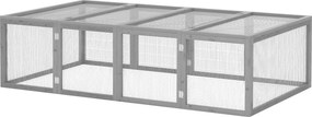 Gaiola para coelhos para interior e exterior, com 2 portas superiores, 181 x 100 x 48 cm, em madeira maciça cinzenta