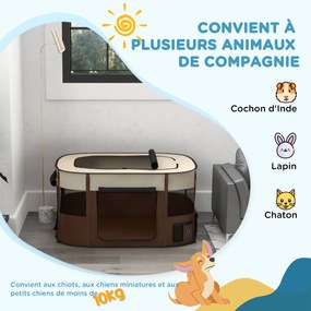 Parque dobrável para animais de estimação 114 x 89 x 59 cm, parque para cachorros em tecido Oxford com janelas e portas, saco de arrumação castanho