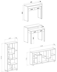 Conjunto Secretária extensível- Estante de livros de cor branca. Secretária 98,6x86,9x36- 70cm Estante: 68,5x161x25cm