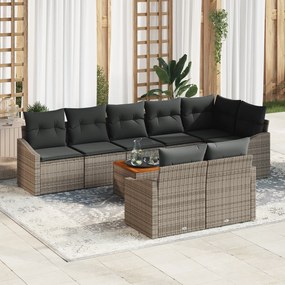 Conjunto de Sofás de Jardim de 9 Peças com Almofadas Cinza Rattan Poli