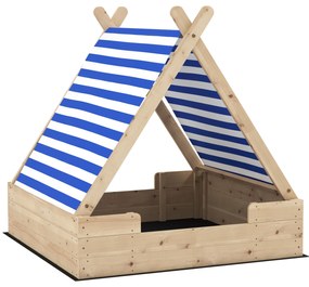 Aiyaplay Caixa de Areia em Madeira para Crianças 3-6 Anos Auvent Removível Resistente Às Intempéries 120x120x126,5 cm Madeira Natural | Aosom Portugal
