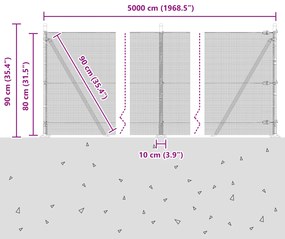 Cerca de Fio Soldado com 13 Postes Flangeados 0.8x50 m Aço Galvanizado