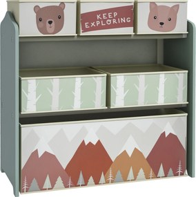 ZONEKIZ Armário infantil com 6 caixas de tecido, motivo fofo, 63x30x66 cm, Verde | Aosom Portugal