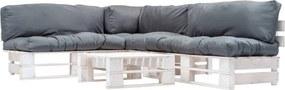 vidaXL Sofás paletes jardim 4 pcs almofadões cinzentos madeira