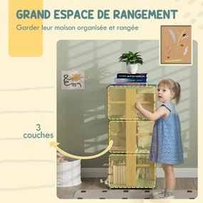 Estante infantil com rodas 48C x 48L x 99,5A cm, estante para livros infantis de 3 níveis para sala de jogos, quarto de criança, verde
