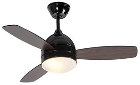 Ventilador de teto preto com impressão de madeira 96cm com controle remoto - Rotar