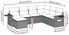 7 pcs conjunto de sofás p/ jardim c/ almofadões vime PE preto