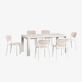Conjunto De Mesa Retangular 180x100 Cm Arnadine E 6 Cadeiras De Jardim Empilháveis Em Polipropileno Omara Branco Glacial - Sklum