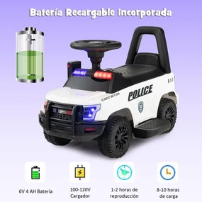 Carro de Polícia Elétrico para Crianças Bateria 6V com Megafone Alarme Luz para 18-60 Meses 62 x 44 x 43 cm Branco