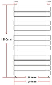 140867 Aquecedor de toalhas de casa de banho reto 600 x 1200 mm