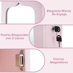 Armário para joias com espelho 6,5 x 11,5 x 120 cm, iluminação LED, 6 gavetas, fechadura, prateleira para organizador de joias, para montar na porta e