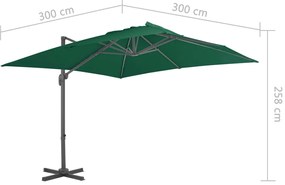 Guarda-sol cantilever com poste alumínio 300x300 cm verde