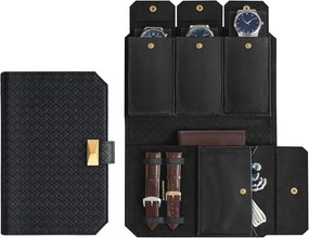 Porta-relógios de viagem com 3 compartimentos | SONGMICS HOME | 15.5 x 22 x 4.5 cm | preto | JWB018B01.