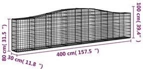Cestos gabião arqueados 3 pcs 400x30x80/100cm ferro galvanizado