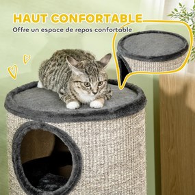 Barril para gatos arranharem, torre de arranhar em sisal com 3 níveis revestida a pelúcia, Ø 38 x 70 cm, cinzento claro
