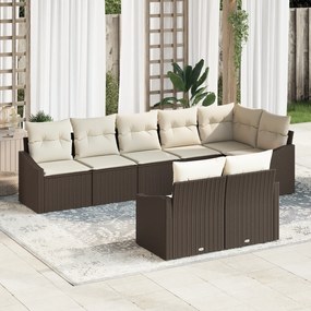 Conjunto de Jantar de Jardim 8 Peças com Almofadas Castanho Polirattan