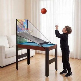 Mesa de jogos crianças 14 em 1 com basquetebol, bilhar, matraquilhos, pingue-pongue, hóquei, bowling e xadrez para festas e salas de jogos Natural
