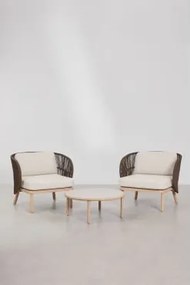 Conjunto De Sala Com 2 Poltronas Em Corda Trançada Capri E Mesa De Centro Em Madeira De Acácia Olivia Castanho Chocolate - Sklum