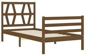 Estrutura cama cabeceira 90x200 cm madeira maciça castanho-mel