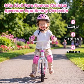 Bicicleta de Equilíbrio Infantil, 73 x 44 x 50 cm, Quadro Metálico Ultraleve, Cor-de-rosa