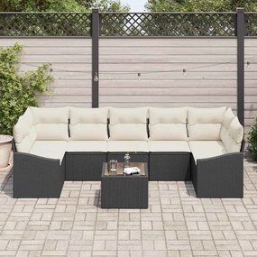 Conjunto de Sofá de Jardim 8 Peças com Almofadas Pretas em Rattan