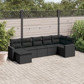 7 pcs conjunto de sofás p/ jardim c/ almofadões vime PE preto