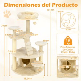 Arranhador para gatos Torre de atividades multinível com cama e condomínio Postes para arranhar e plataformas Centro de entretenimento Bege