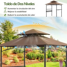 Pergula tenda para churrascos 242 x 153 cm com 2 prateleiras laterais, cesto, ganchos, abridor de garrafas, estrutura de metal para jardim ou pátio Ca