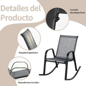 Conjunto de 2 cadeiras de baloiço para jardim Assento ergonómico em textilene Baloiço suave Carga até 150 kg 91 x 62 x 86 cm Cinzento