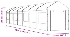 Gazebo com telhado 15,61x2,28x2,69 m polietileno branco