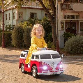 Carro elétrico infantil Volkswagen T1 com licença oficial, 12 V, com 2 motores de arranque suave, 89 x 49 x 41,5 cm, vermelho