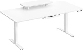 Secretária elétrica com altura ajustável 160 x 80 x (82,5-130,5) cm, suporte para monitor e USB Branca