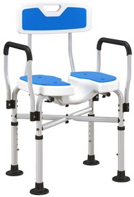 HOMCOM Assento de Duche para Pessoas Idosas com Assento Ranhurado Altura Ajustável Banco de Duche 53x41,5x91,5 cm Azul