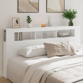 vidaXL Cabeceira de cama com luzes LED derivados de madeira branco