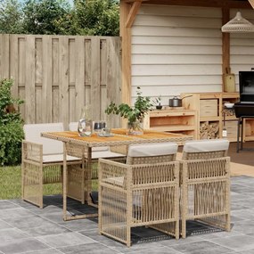 vidaXL 5 pcs conjunto de jantar p/ jardim com almofadões vime PE bege