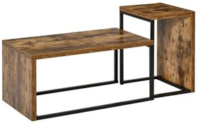 HOMCOM Conjunto de 2 Mesas de Centro Mesinhas de Café com Pés de Metal Estilo Industrial para Sala de Estar Sala de Jantar 90x48x42cm e 59x42x36cm Marrom Rústico