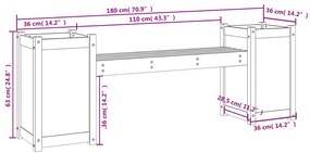 Banco c/ vasos 180x36x63cm madeira de pinho maciça castanho-mel