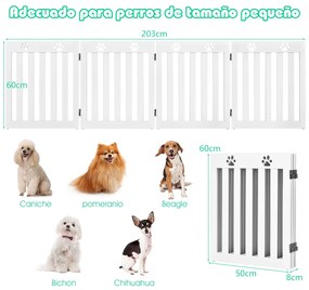 Cerca dobrável de madeira para animais de estimação com 4 painéis com dobradiças flexíveis de 360° para escada de entrada da casa 203 x 60 x 1,5 cm Br