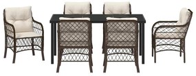 Conjunto de Jantar de Jardim com 7 Peças e Almofadas Marrons em Rattan