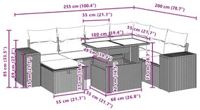 8 pcs conjunto de sofás p/ jardim com almofadões vime PE bege