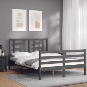 Estrutura de cama com cabeceira 140x190 cm madeira maciça cinza