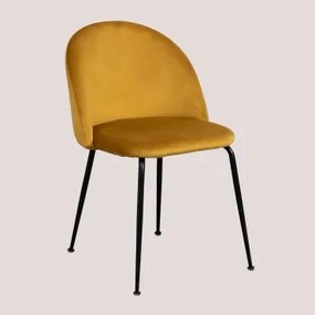 Cadeira De Jantar Estofada E Em Aço Kana Design Negro & Velluto Mostaza & Veludo - Sklum