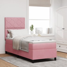 Cama Box Spring vidaXL com Colchão e LED Rosa 80x200 cm Veludo