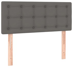 Cama box spring c/ colchão/LED 120x200cm couro artificial cinza