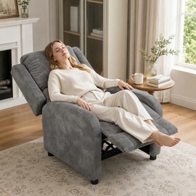 Poltrona Relax Reclinável Manual em Pele Sintética com Montagem Rápida Apoio de Pés e Acolchoamento Espesso Cinza