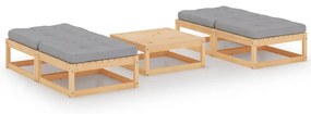 vidaXL 5 pcs conjunto lounge de jardim c/ almofadões pinho maciço
